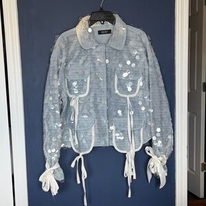 AKIRA Light Blue Sequin Jean Jacket